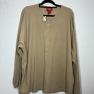 Venezia Beige Long Sleeve Waffle Weave Henley Shirt